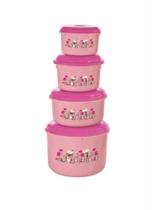Kit Potes Redondos Rosa Floral Primavera 4 Peças