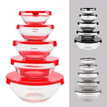 Kit Potes Tigelas De Vidro Com Tampa Conjunto 5 Unidades Vidro Transparente Resistente