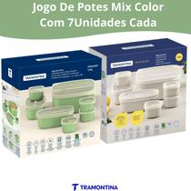 Kit Potes Tramontina MixColor 7pçs Verde Sálvia ou Algodão Antimicrobiano Freezer Microondas