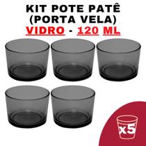 Kit Potes Vidro Patê Preto Translucido 120ml - 5 Unidades - Senhora Madeira