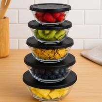 Kit Potes Vidro Tampa Hermética 5 Peças Sortido Armazenar Alimentos Grãos Temperos Marmita Freezer M