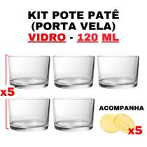 Kit potes vidro transparente patê tampa 120ml - 5 unidades