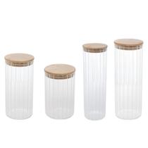 Kit Potes Wolff 4 Peças Vidro Tampa de Bambu Kit Potes Wolff 4 Peças Vidro Tampa de Bambu