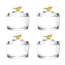Kit Potinhos De Cristal Com Tampa Bird Dourada 8cm 4 Peças