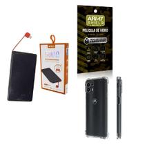 Kit Power Bank 5K + Capinha Motorola Edge20Pro + Película 3D