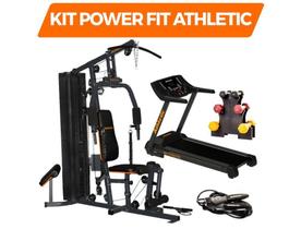 Kit power fit Athletic Estação de Musculação + Esteira + Kit Halter + Corda