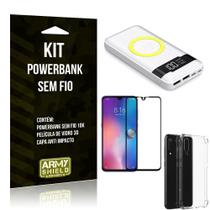 Kit Powerbank Sem Fio 10.000mAh Compatível Xiaomi Mi 9 + Capa Anti Impacto + Película Vidro 3D - Armyshield