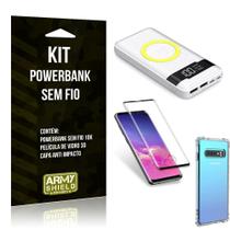 Kit Powerbank Sem Fio 10.000mAh Galaxy S10 + Capa Anti Impacto + Película Vidro 3D - Armyshield