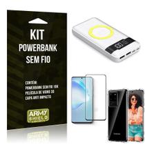 Kit Powerbank Sem Fio 10.000mAh Galaxy S20 Ultra + Capa Anti Impacto + Película Vidro 3D - Armyshield