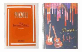 Kit Pozzoli Guia Teórico Prático Parte 1 e 2 Ensino do Ditado Musical + Caderno de Música Pentagrama 80 Folhas - Ricordi