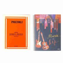 Kit Pozzoli Guia Teórico Prático Parte 3 e 4 Ensino do Ditado Musical + Caderno Música Pentagrama 80 Folhas