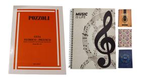 Kit Pozzoli Guia Teórico Prático Parte 3 e 4 Ensino do Ditado Musical + Caderno Música Pentagrama 80 Folhas