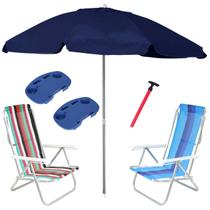Kit Praia 2 Cadeira 8 Pos Alumínio Guarda Sol 2,4m Azul Marinho 2 Mesa Portátil Saca Areia Pressão - Belfix Kit Praia 2 Cadeira 8 Pos Alumínio Guarda Sol 2,4m Azul Marinho 2 Mesa Portátil Saca Areia Pressão - Belfix