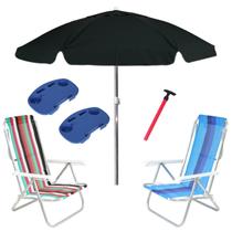 Kit Praia 2 Cadeira 8 Pos Alumínio Guarda Sol 2m Bagum Preto 2 Mesa Portátil Saca Areia Pressão - Belfix Kit Praia 2 Cadeira 8 Pos Alumínio Guarda Sol 2m Bagum Preto 2 Mesa Portátil Saca Areia Pressão - Belfix