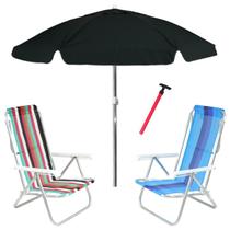 Kit Praia 2 Cadeira 8 Pos Alumínio Guarda Sol 2m Bagum Preto Saca Areia Pressão - Belfix Kit Praia 2 Cadeira 8 Pos Alumínio Guarda Sol 2m Bagum Preto Saca Areia Pressão - Belfix