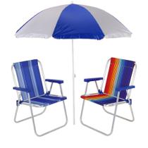Kit Praia 2 Cadeira Alta Alumínio + Guarda Sol 1,8m Piscina Jardim Camping