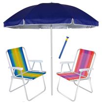 Kit Praia 2 Cadeira Alta Alumínio + Guarda Sol 2,6m Azul Alum + Saca Areia - Mor