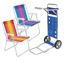 Kit Praia 2 Cadeira Alta Alumínio Listrada Carrinho Com Avanço Para Caixa Térmica - Mor