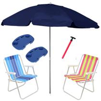 Kit Praia 2 Cadeira Alta Guarda Sol 2,4m Azul Marinho 2 Mesa Portátil Saca Areia Pressão - Belfix Kit Praia 2 Cadeira Alta Guarda Sol 2,4m Azul Marinho 2 Mesa Portátil Saca Areia Pressão - Belfix