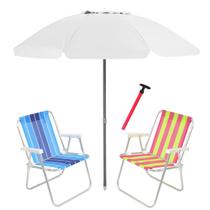 Kit Praia 2 Cadeira Alta Guarda Sol 2,4m Bagum Branco Saca Areia Pressão - Belfix