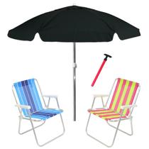 Kit Praia 2 Cadeira Alta Guarda Sol 2m Bagum Preto Saca Areia Pressão - Belfix