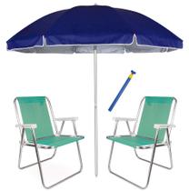 Kit Praia 2 Cadeira Alta Sannet Alum + Guarda Sol 2,6m Alum Azul + Saca Areia - Mor