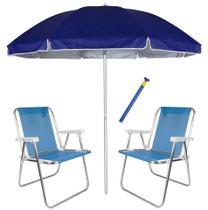 Kit Praia 2 Cadeira Alta Sannet Alum + Guarda Sol 2,6m Alum Azul + Saca Areia - Mor Kit Praia 2 Cadeira Alta Sannet Alum + Guarda Sol 2,6m Alum Azul + Saca Areia - Mor