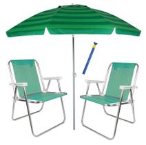 Kit Praia 2 Cadeira Alta Sannet Alumínio + Guarda Sol 2,4m Alum + Saca Areia Pressão - Mor