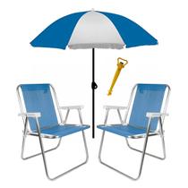 Kit Praia 2 Cadeira De Praia Alta Sannet Alumínio + Saca Areia + Guarda Sol - Mor