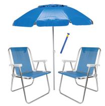 Kit Praia 2 Cadeira De Praia Alta Sannet + Guarda Sol Alumínio + Saca Areia - Mor