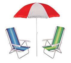 Kit Praia 2 Cadeira Reclinável 4 Posições Alumínio + Guarda Sol 1,80 m - Mor Kit Praia 2 Cadeira Reclinável 4 Posições Alumínio + Guarda Sol 1,80 m - Mor