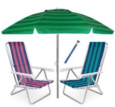 Kit Praia 2 Cadeira Reclinável 8 Pos Alum + Guarda Sol 2,4m + Saca areia - Mor