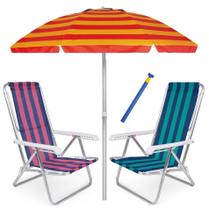 Kit Praia 2 Cadeira Reclinável 8 Pos Alum + Guarda Sol 2,4m + Saca areia - Mor