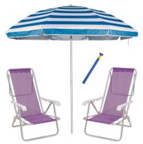 Kit Praia 2 Cadeira Reclinável 8 Pos Sannet Alum + Guarda Sol 2,6m + Saca Areia - Mor