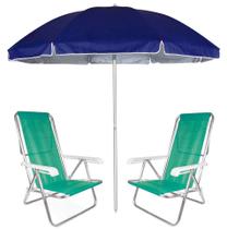 Kit Praia 2 Cadeira Reclinável 8 Pos Sannet Alumínio + Guarda Sol 2,6m Azul - Mor