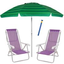 Kit Praia 2 Cadeira Reclinável Sannet Alum + Guarda Sol 2,4m Alum + Saca Areia - Mor Kit Praia 2 Cadeira Reclinável Sannet Alum + Guarda Sol 2,4m Alum + Saca Areia - Mor