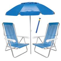 Kit Praia 2 Cadeira Reclinável Sannet Alum + Guarda Sol Bagum Alum + Saca Areia - Mor