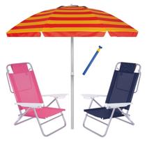 Kit Praia 2 Cadeira Summer Reclinável 6 Pos + Guarda Sol 2,4m + Saca Areia - Mor