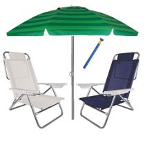 Kit Praia 2 Cadeira Summer Reclinável 6 Pos + Guarda Sol 2,4m + Saca Areia - Mor