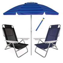 Kit Praia 2 Cadeira Summer Reclinável 6 Pos + Guarda Sol 2,4m + Saca Areia - Mor