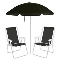 Kit Praia 2 Cadeiras Alta + Guarda Sol Premium 2m Bagum Alumínio Preto - Mor Kit Praia 2 Cadeiras Alta + Guarda Sol Premium 2m Bagum Alumínio Preto - Mor