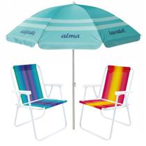 Kit Praia 2 Cadeiras Guarda Sol 1,8m Aço Sombreiro Ipanema Turquesa Frase - Tobee