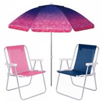 Kit Praia 2 Cadeiras Guarda Sol 2m Alumínio Sombreiro Aruba Azul Marinho Rosa - Tobee Kit Praia 2 Cadeiras Guarda Sol 2m Alumínio Sombreiro Aruba Azul Marinho Rosa - Tobee