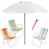 Kit Praia 3 Cadeira Alta Guarda Sol 2,4m Bagum Branco Saca Areia Pressão - Belfix