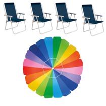 Kit Praia 4 Cadeira Conforto Guarda Sol Rainbow Verão