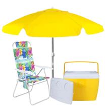 Kit Praia Amarelo Cooler 36l + Cadeira Floral + Guarda Sol 1,60 M Bel
