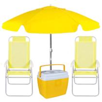 Kit Praia Amarelo Cooler 36l + Guarda Sol 1,60 M + 2 Cadeiras Altas Bel