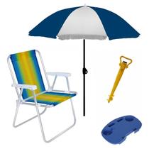 Kit Praia Cadeira Alta Alumínio + Guarda Sol 1,8m + Mesa Portátil + Saca Areia - Mor Kit Praia Cadeira Alta Alumínio + Guarda Sol 1,8m + Mesa Portátil + Saca Areia - Mor
