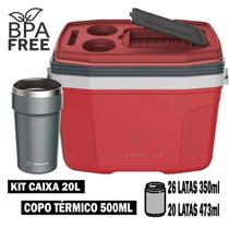 Kit Praia Caixa Térmica 20L Vermelha + Copo Pub Chumbo 500ml