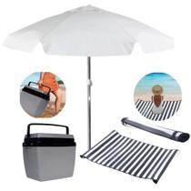 Kit Praia Caixa Termica com Alca 26 L + Guarda Sol 1,60 M Branco + Esteira